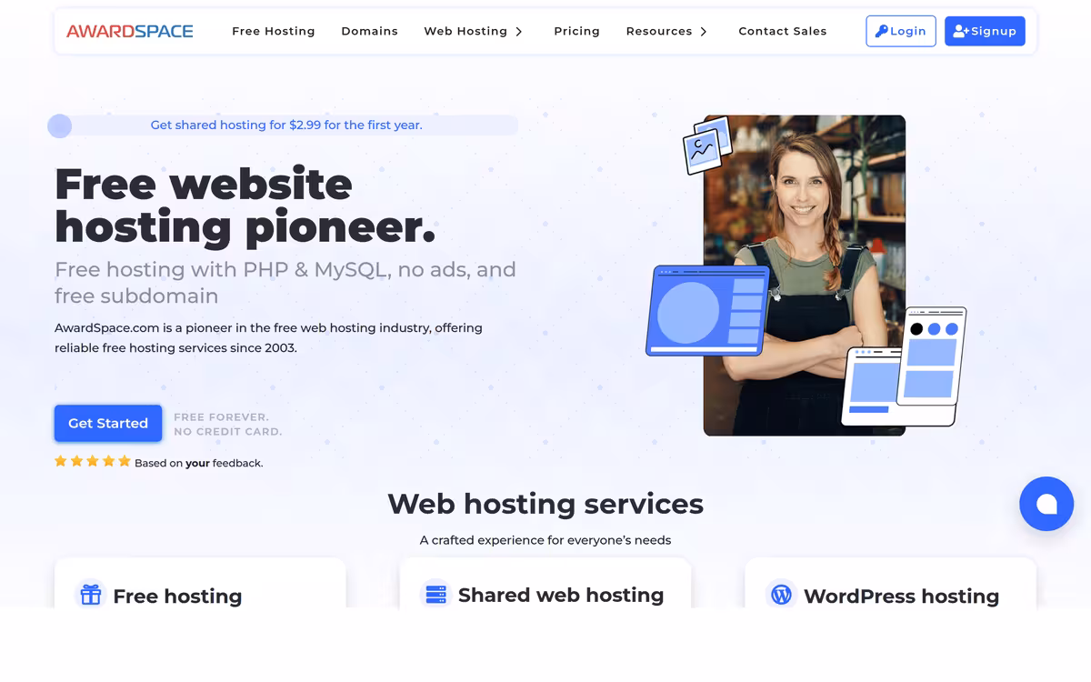 AwardSpace homepage screenshot