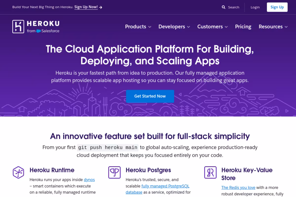 Heroku homepage screenshot