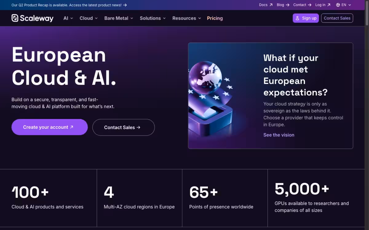 Scaleway homepage screenshot