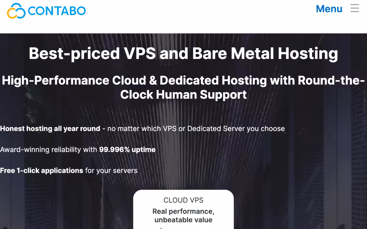 Contabo homepage screenshot