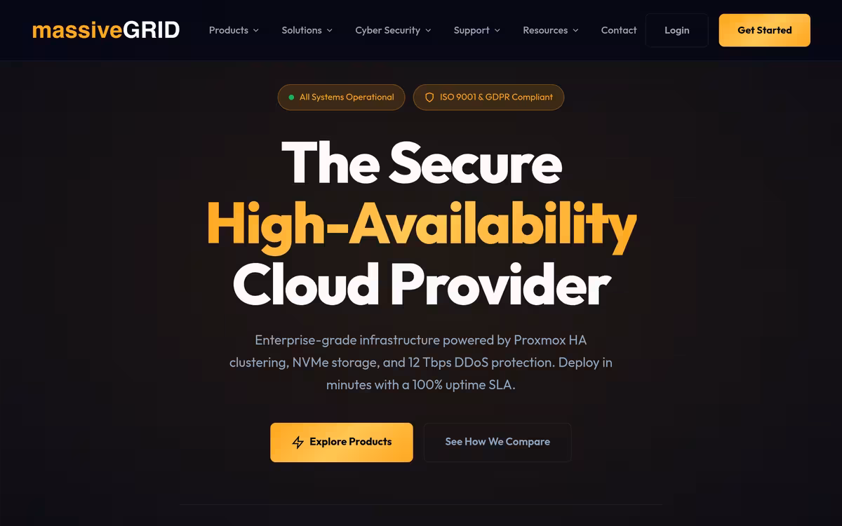 MassiveGRID homepage screenshot