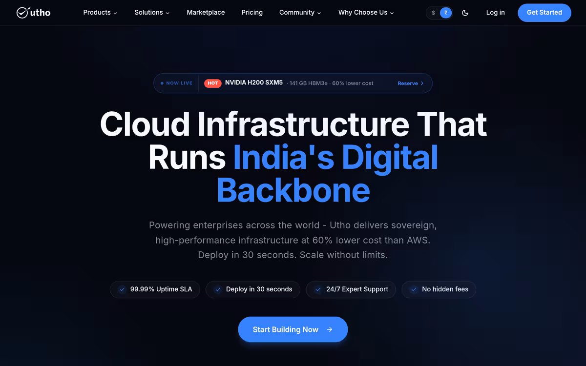 Utho – Screenshot der Startseite