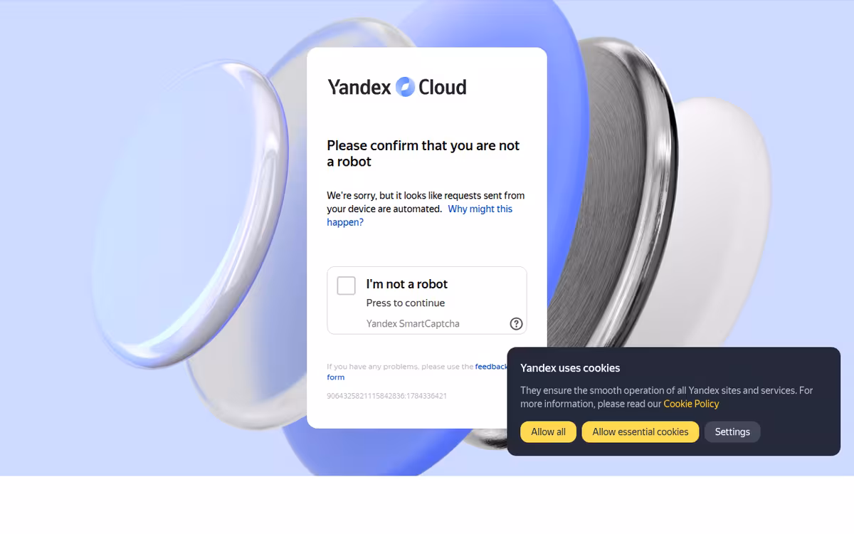 Yandex Cloud homepage screenshot
