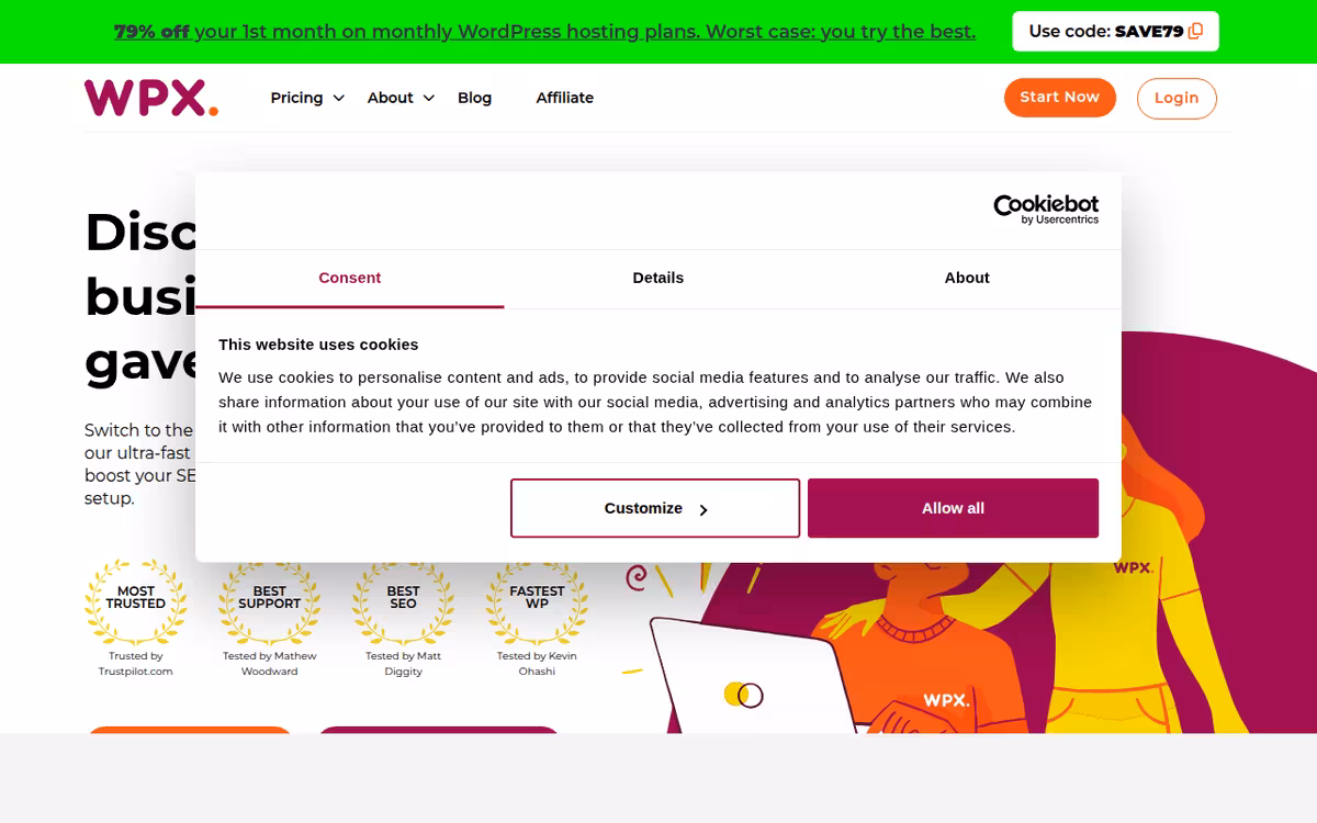WPX Hosting homepage screenshot