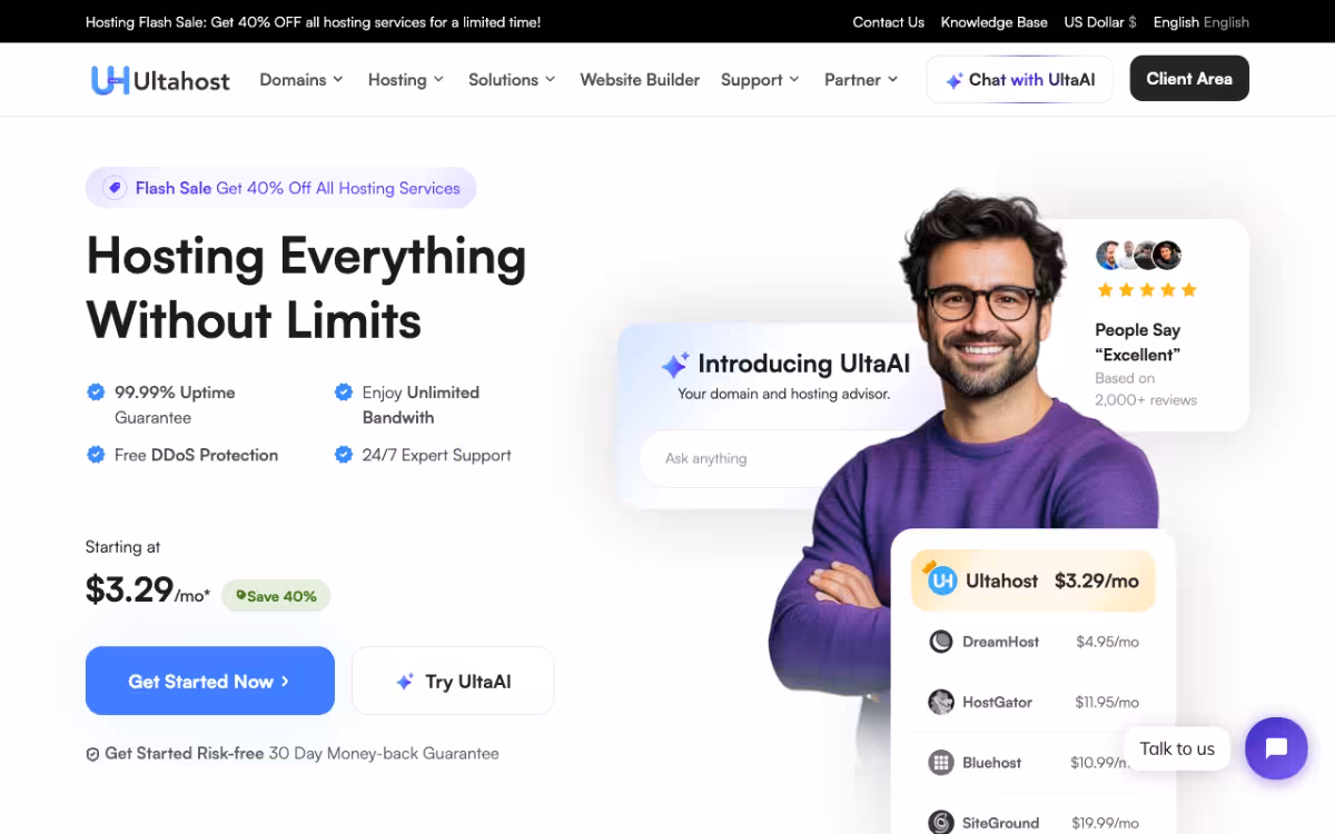 Ultahost homepage screenshot