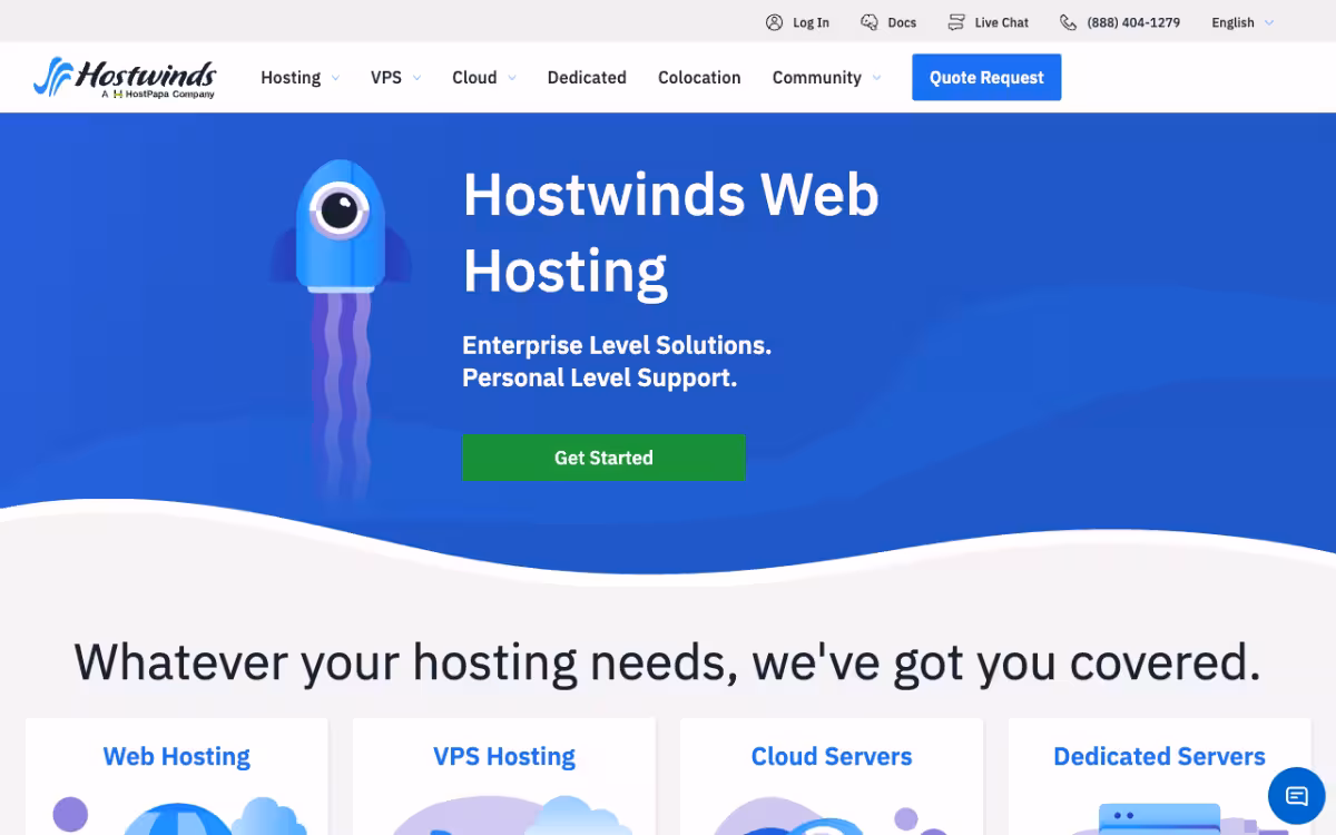 Hostwinds homepage screenshot