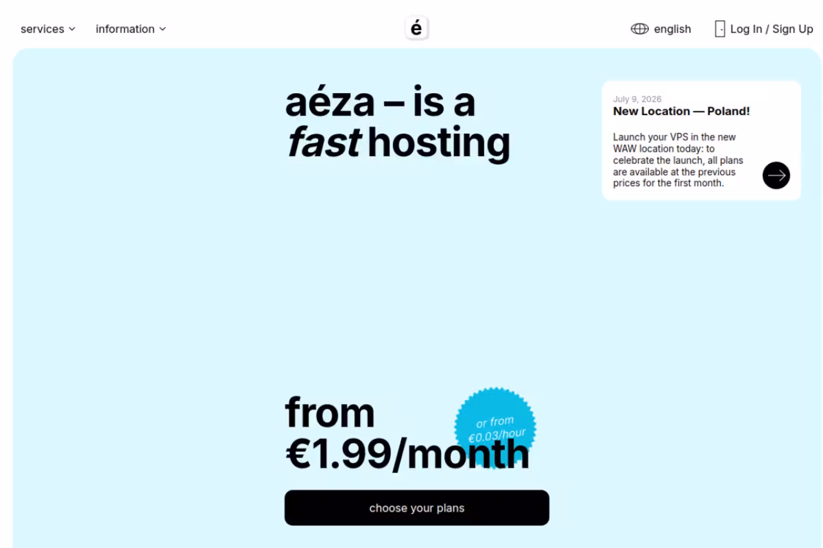 Aeza homepage screenshot