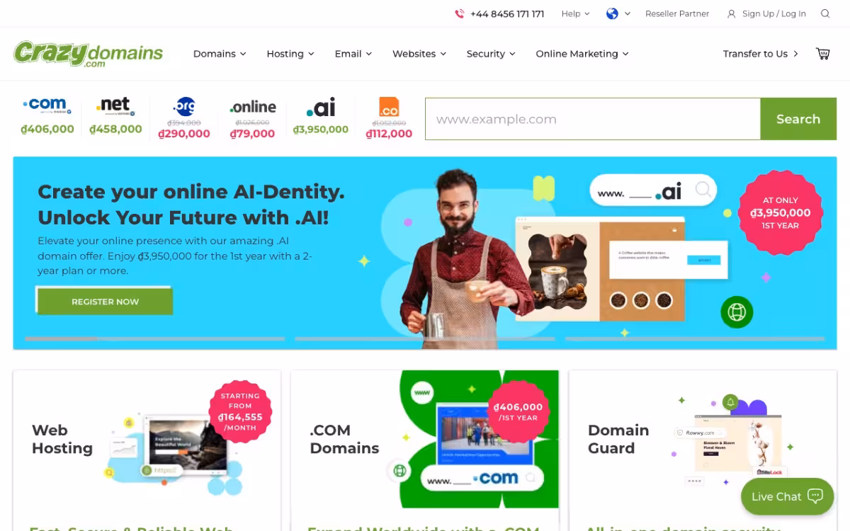 CrazyDomains homepage screenshot