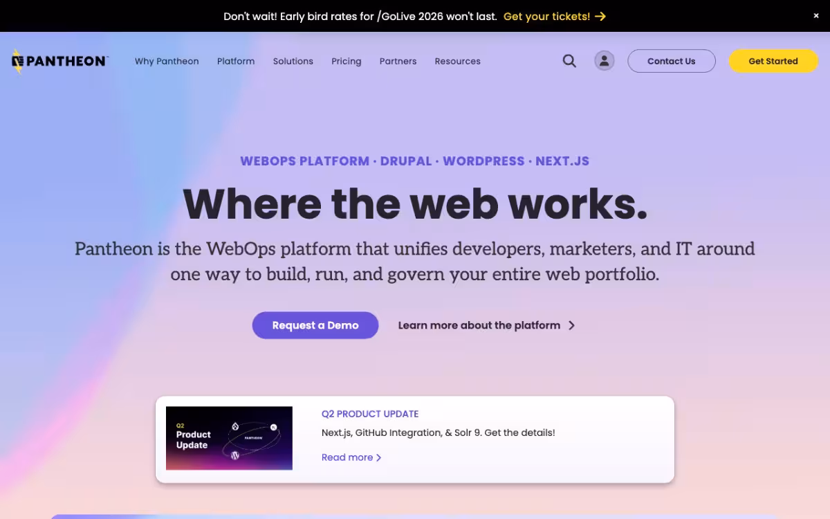 Pantheon homepage screenshot