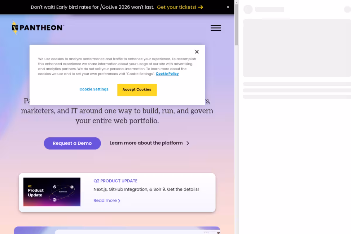 Pantheon homepage screenshot