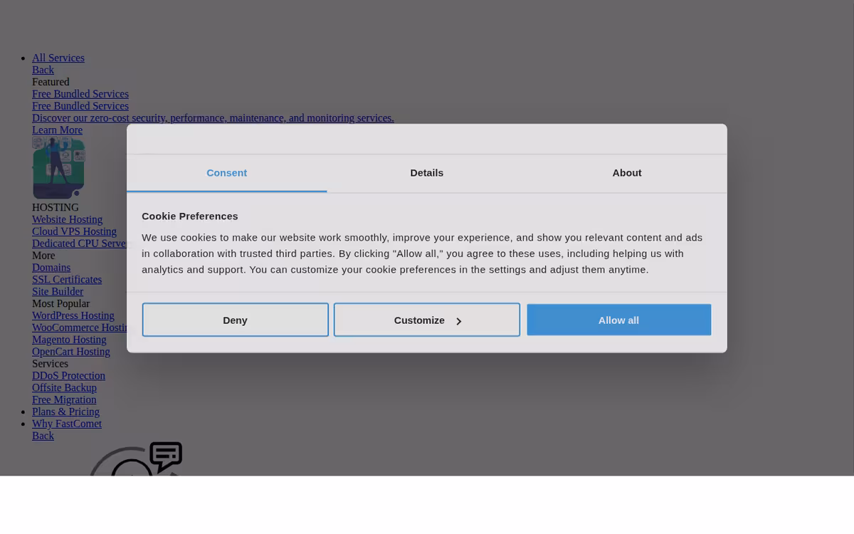 FastComet homepage screenshot