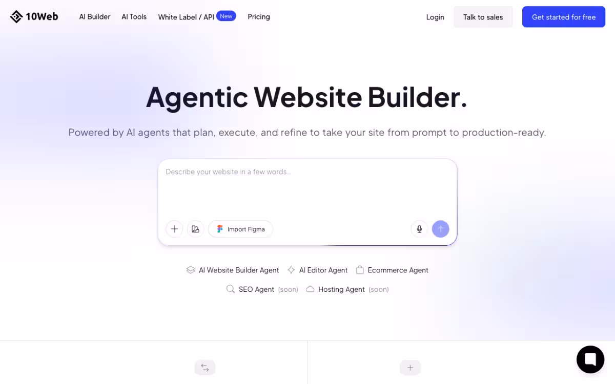 10Web homepage screenshot