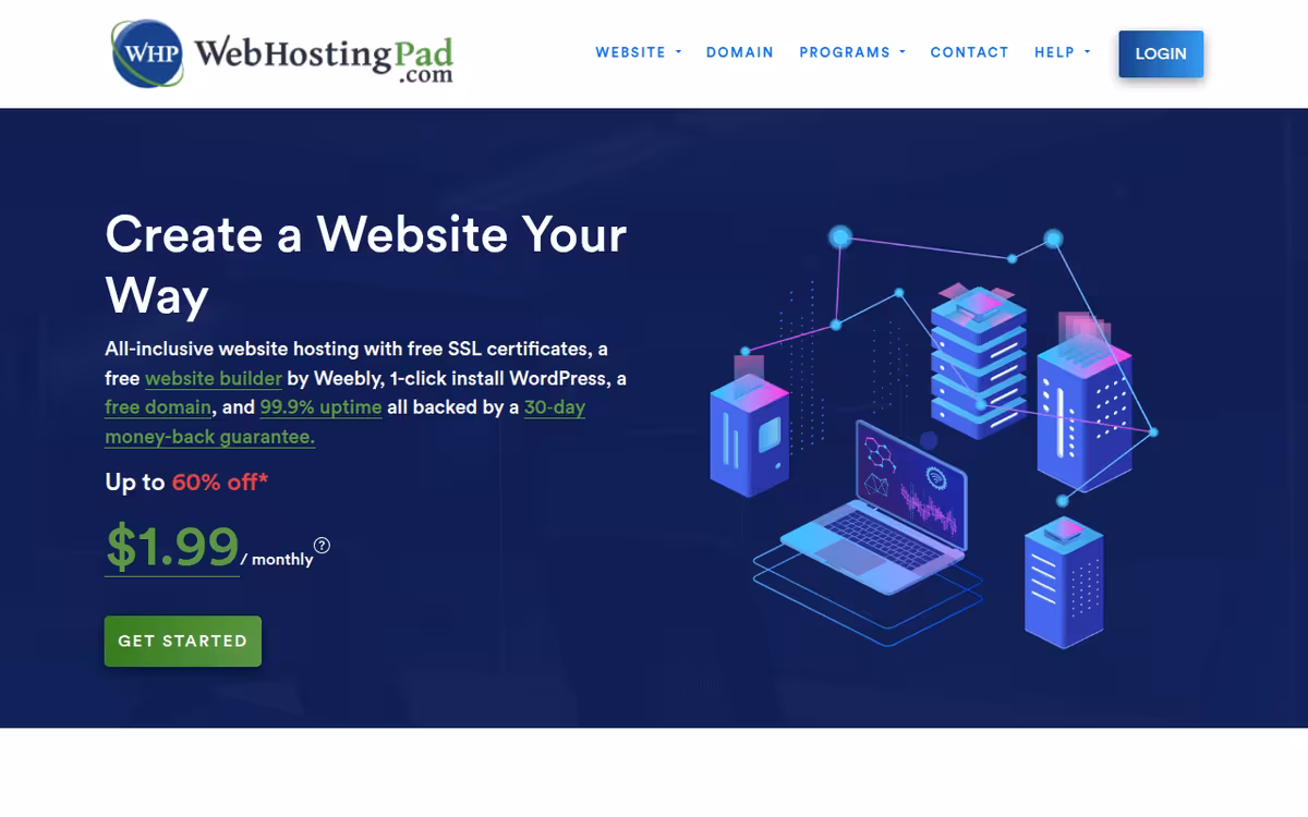 WebHostingPad homepage screenshot