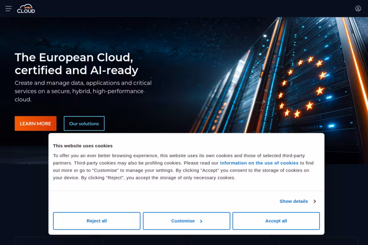 Aruba Cloud homepage screenshot