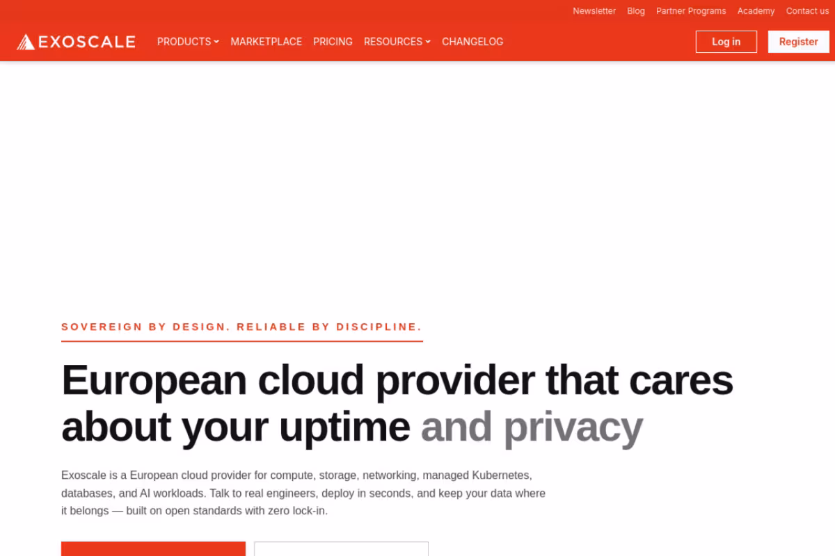 Exoscale homepage screenshot
