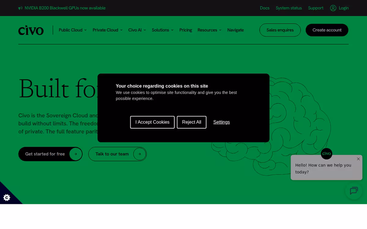 Civo homepage screenshot