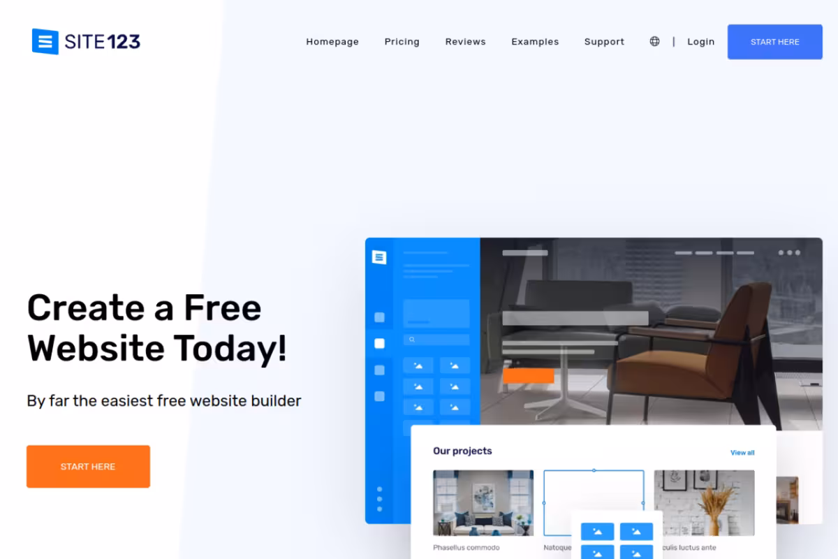 SITE123 homepage screenshot