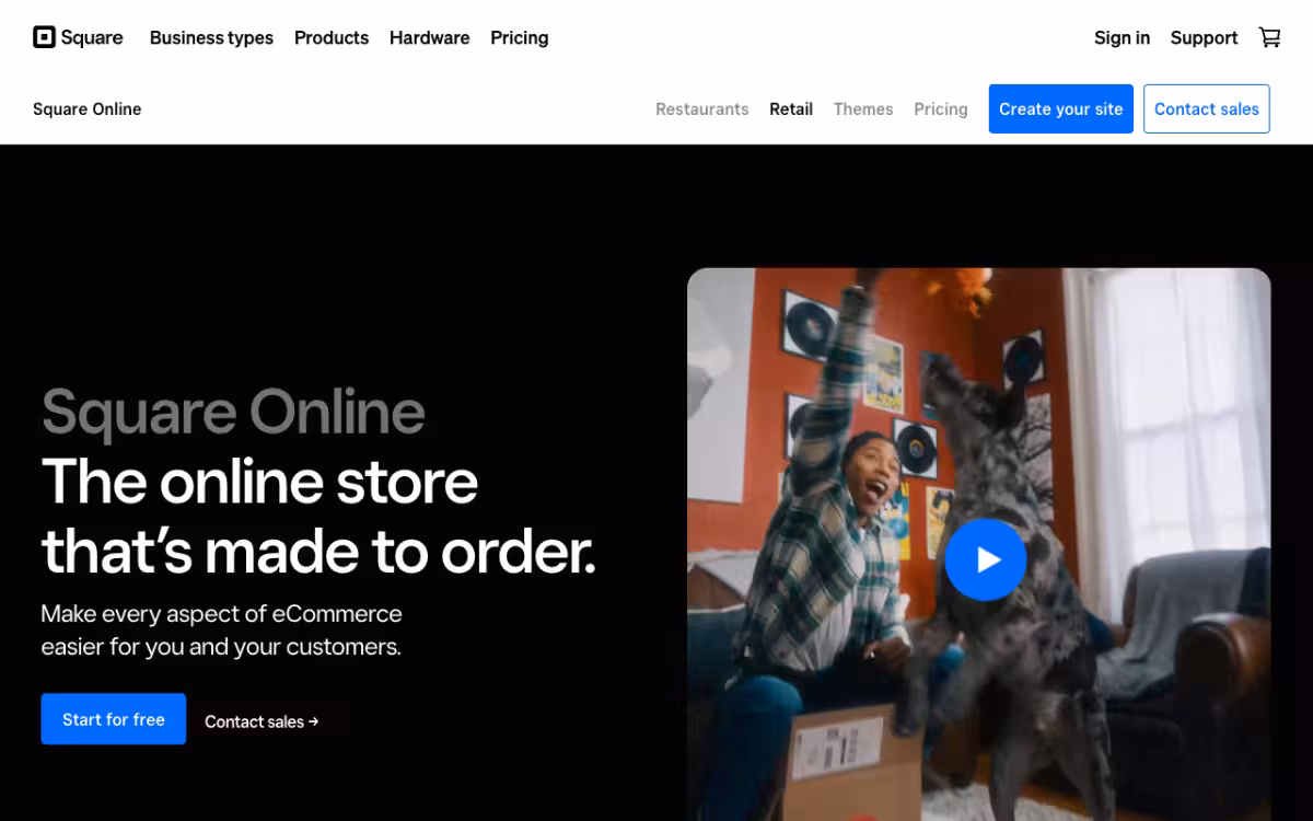 Square Online homepage screenshot