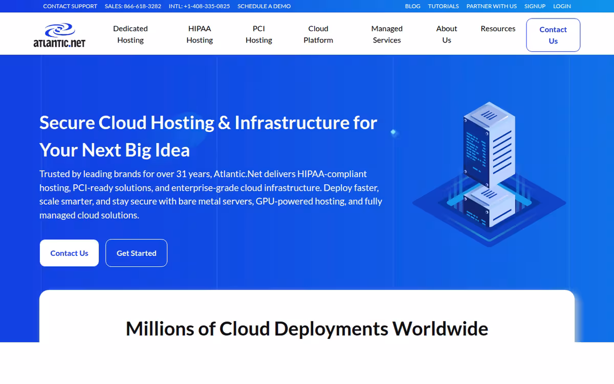 Atlantic.Net homepage screenshot