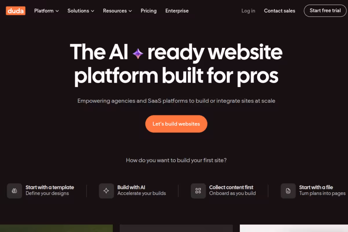 Duda homepage screenshot
