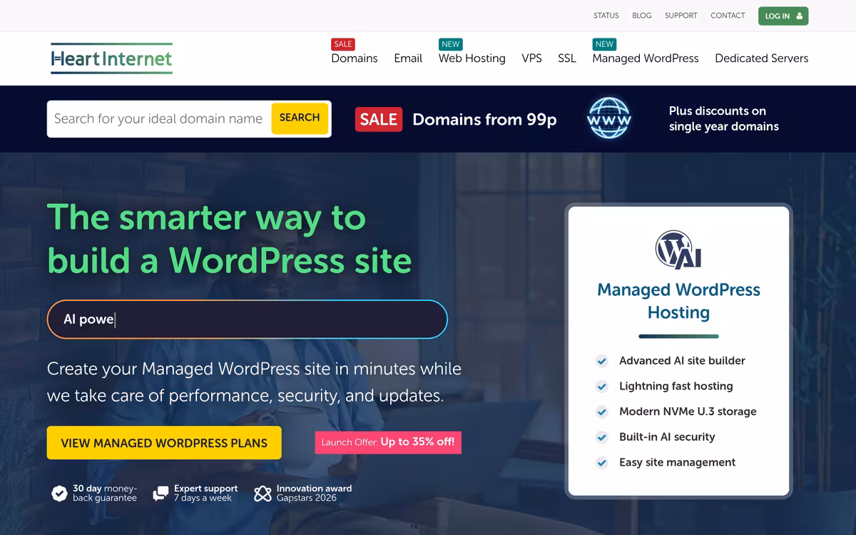Heart Internet homepage screenshot