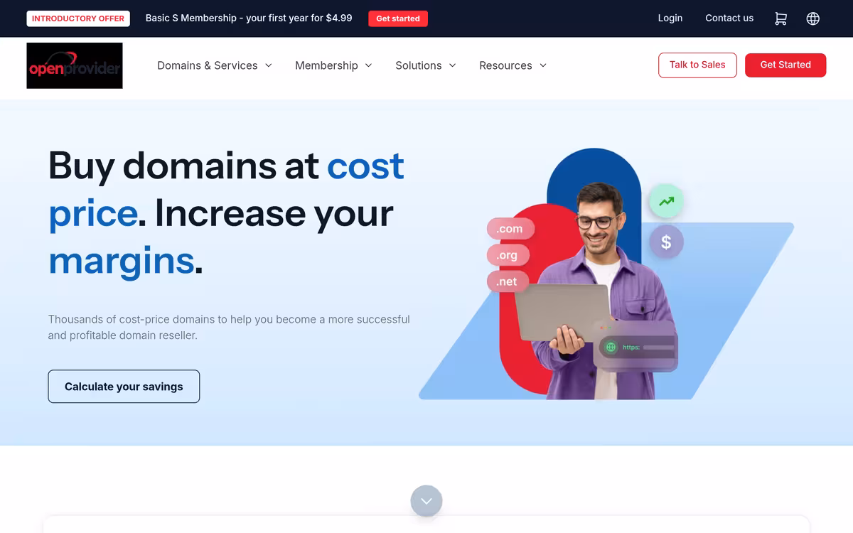 Openprovider homepage screenshot
