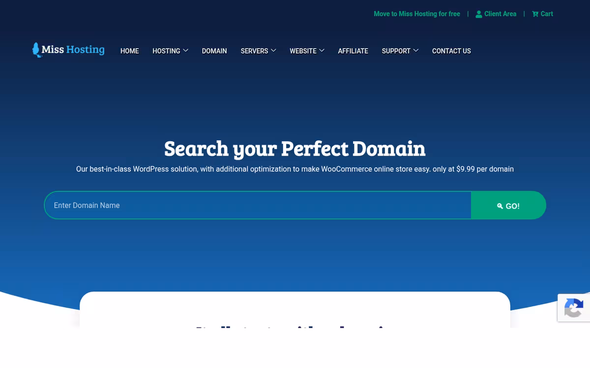 Miss Hosting homepage screenshot