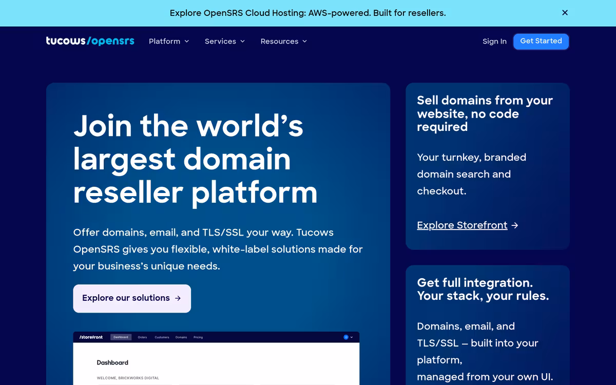 OpenSRS homepage screenshot