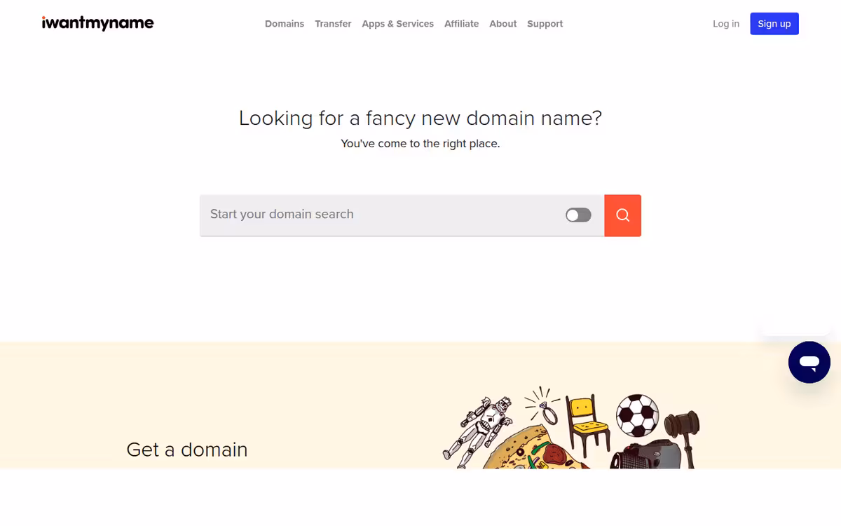 iwantmyname homepage screenshot