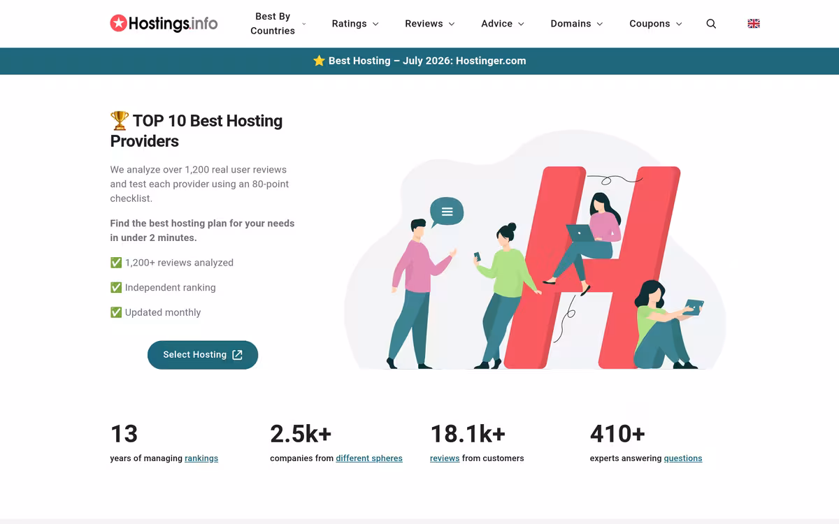 Hostings.info (directory) homepage screenshot
