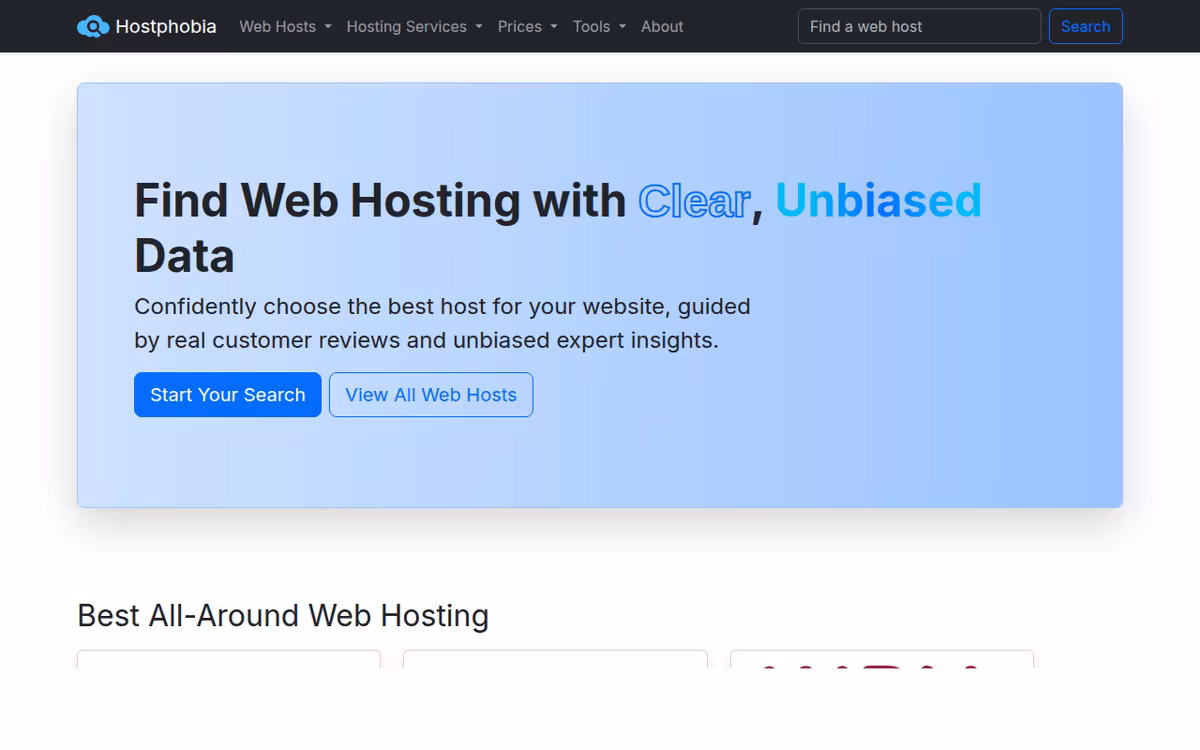 Hostphobia (directory) homepage screenshot