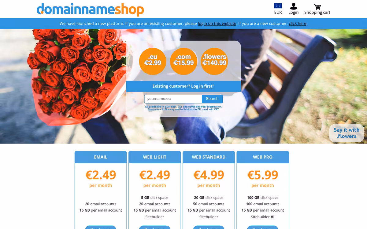 Domeneshop homepage screenshot
