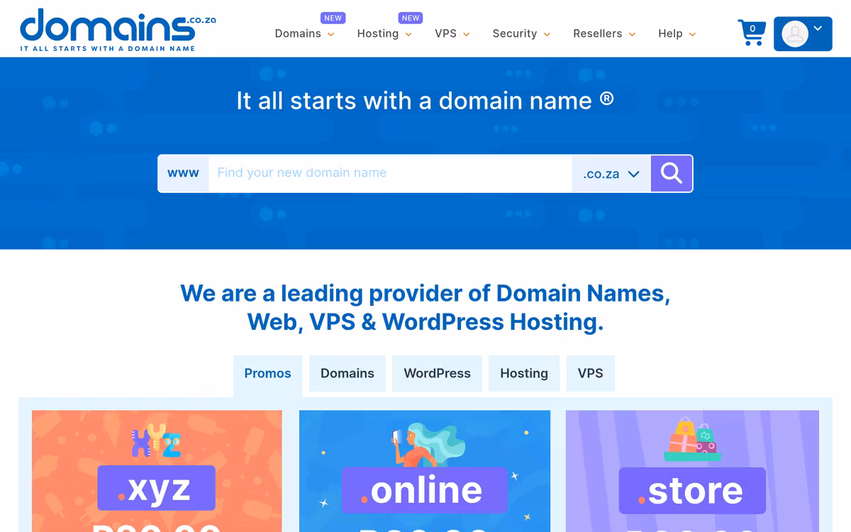 Domains.co.za homepage screenshot