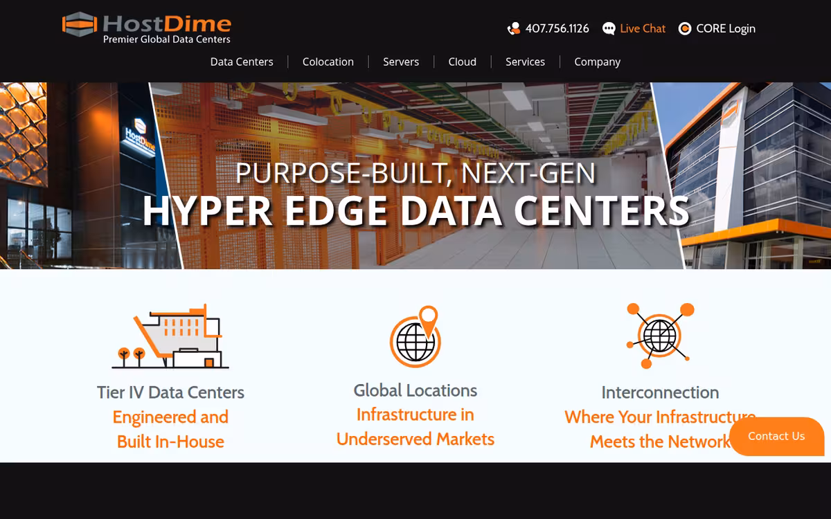 HostDime homepage screenshot