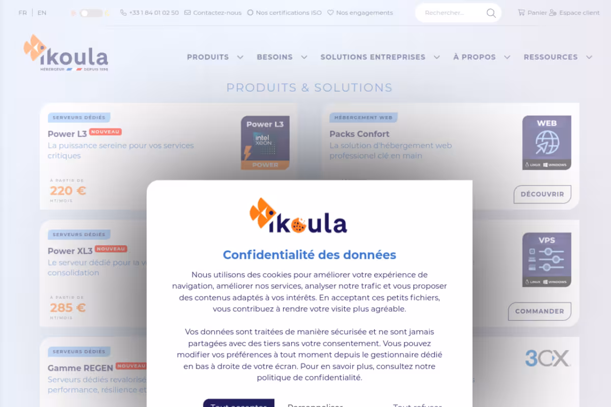 Ikoula homepage screenshot