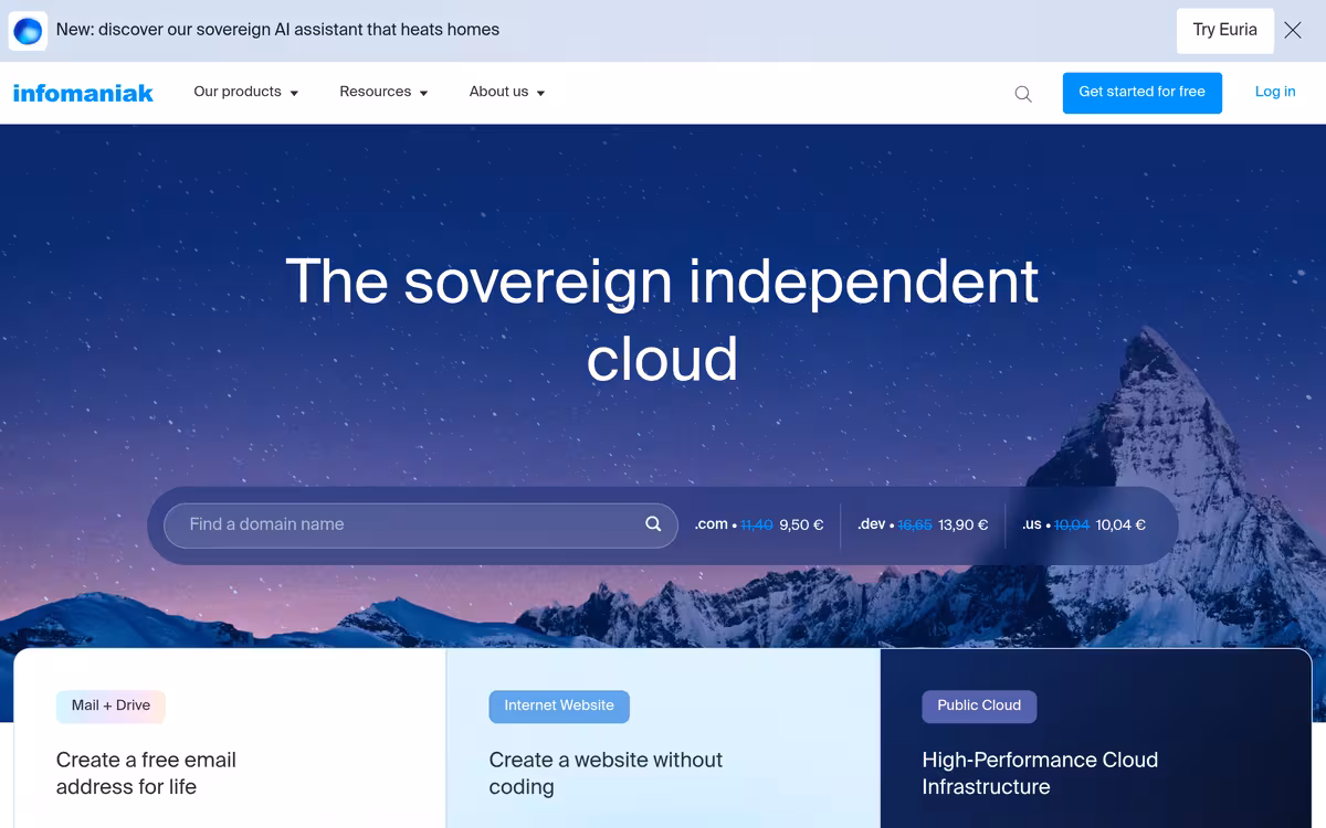 Infomaniak homepage screenshot