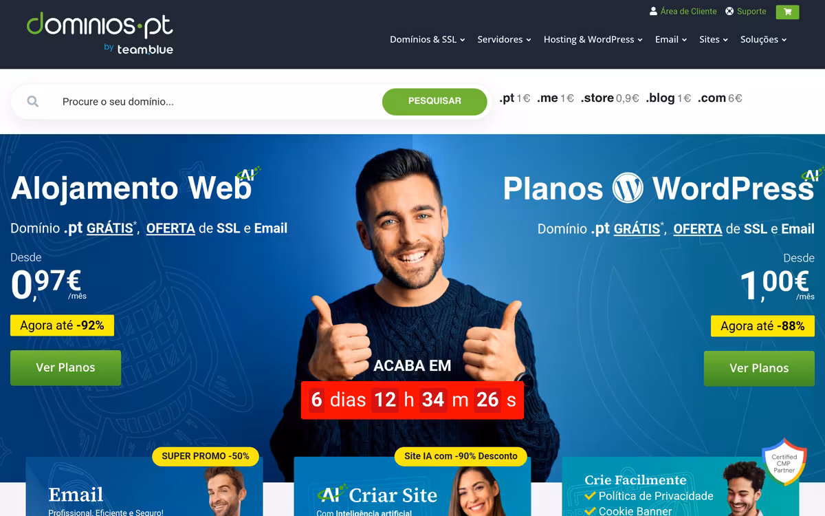 Dominios.pt homepage screenshot