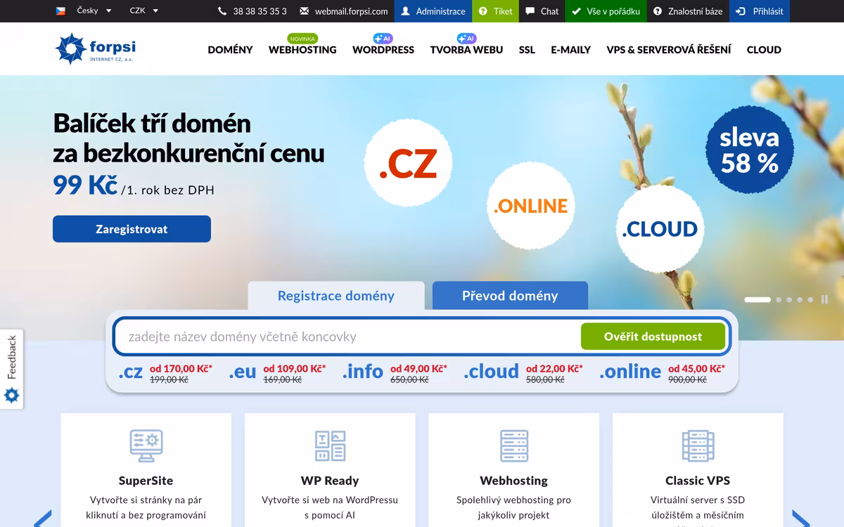 Forpsi homepage screenshot