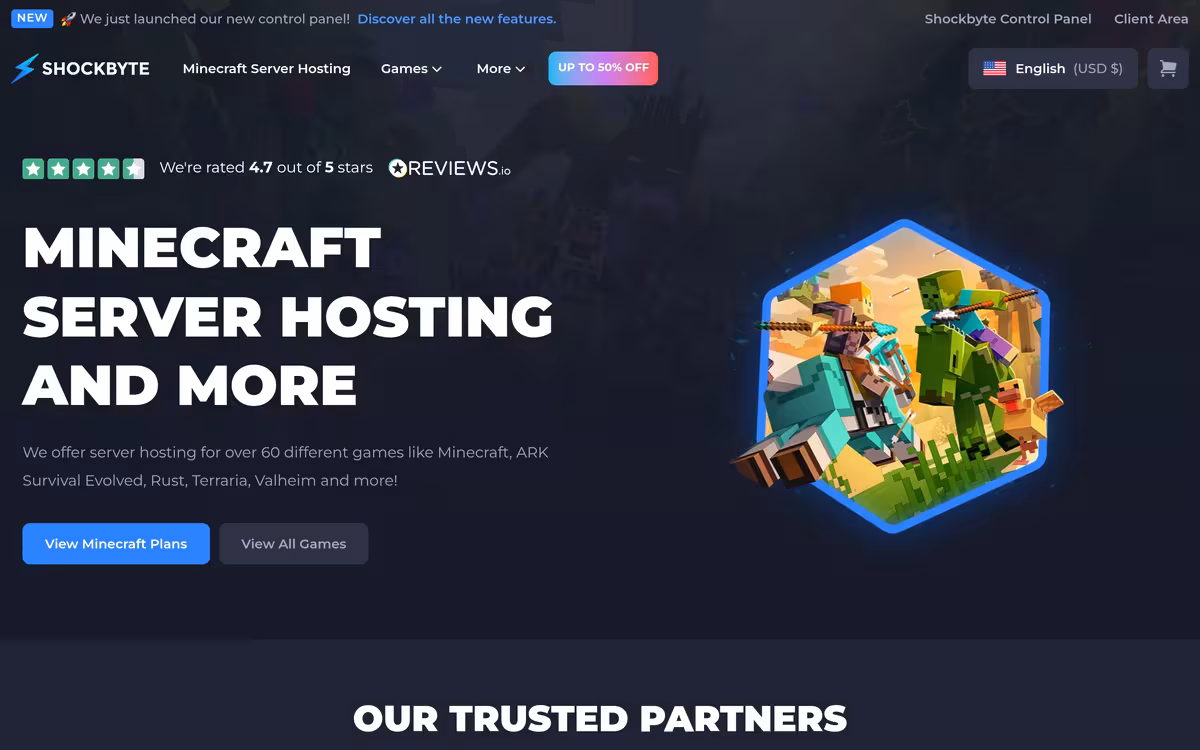 Shockbyte homepage screenshot