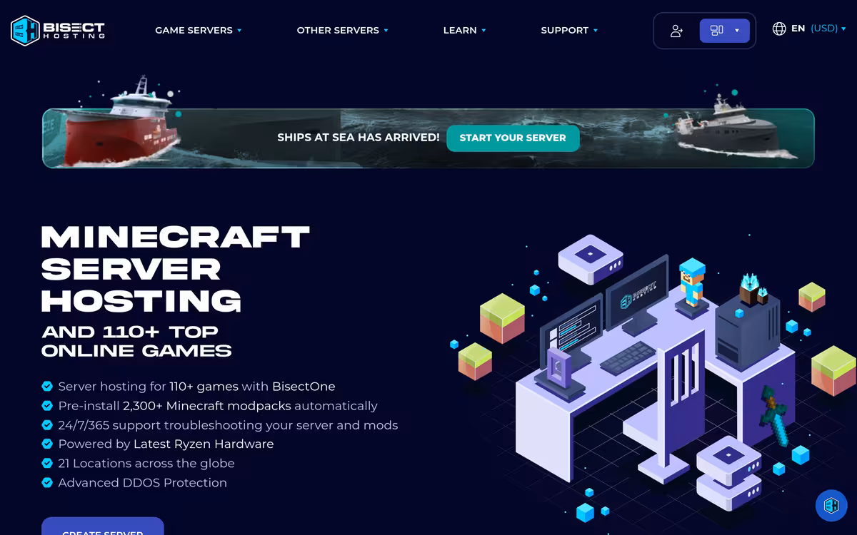 BisectHosting homepage screenshot