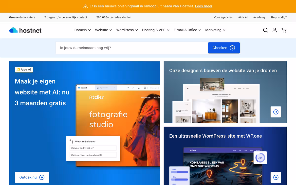 Hostnet homepage screenshot