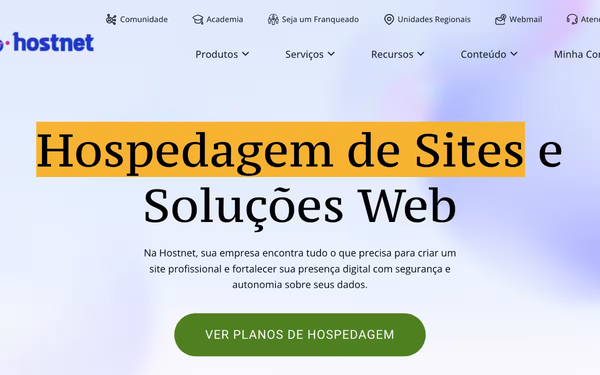 Hostnet homepage screenshot