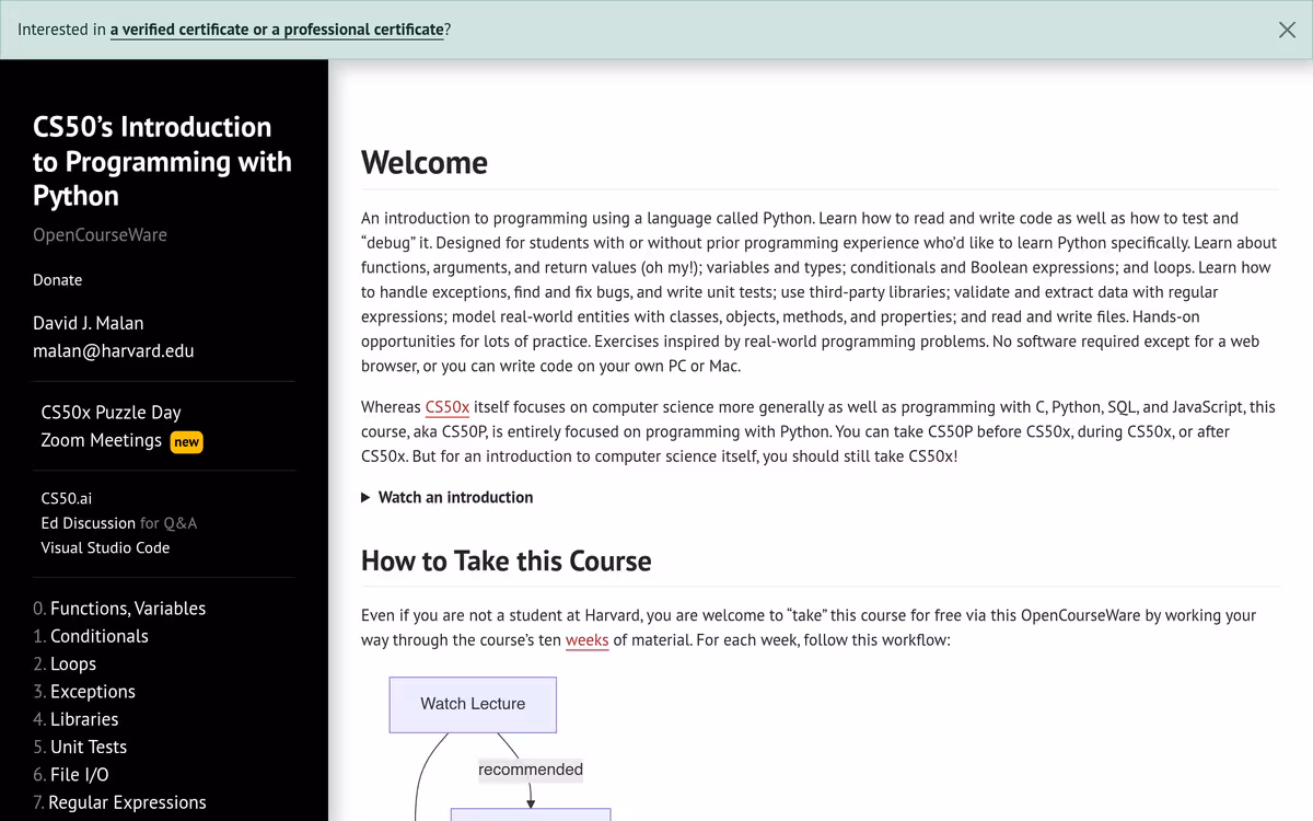 CS50’s Introduction to Programming with Python homepage screenshot