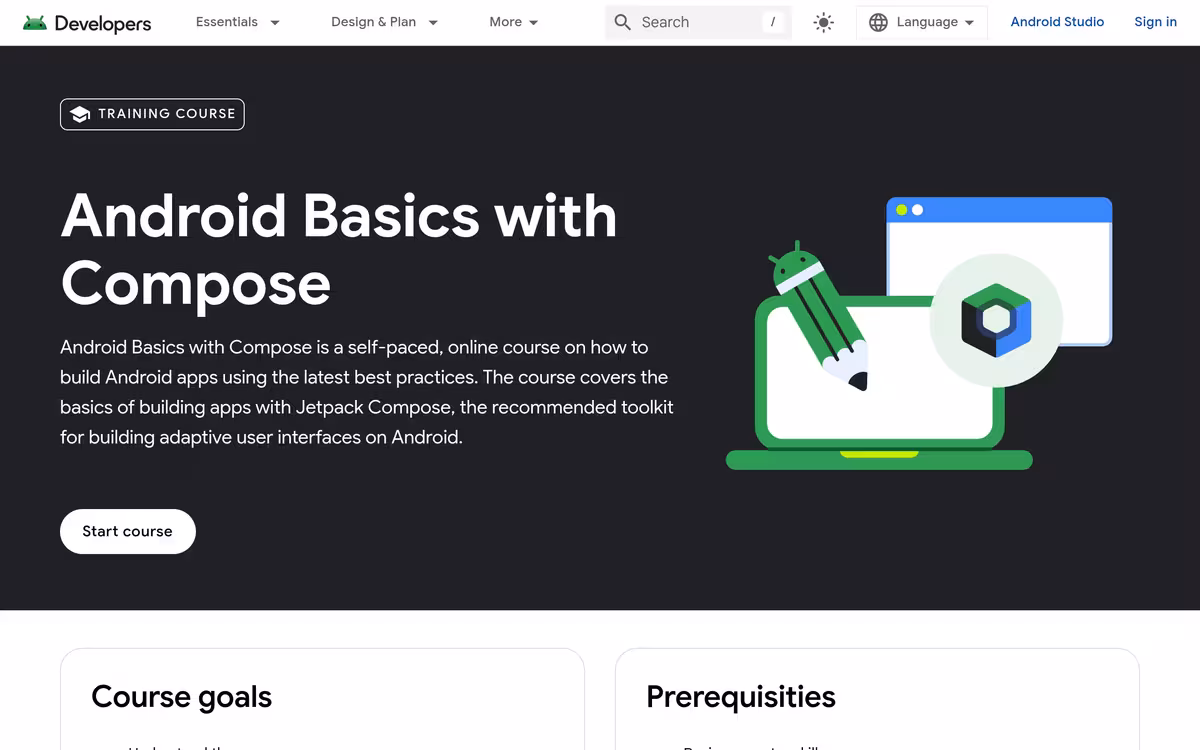 Android Basics with Compose homepage screenshot