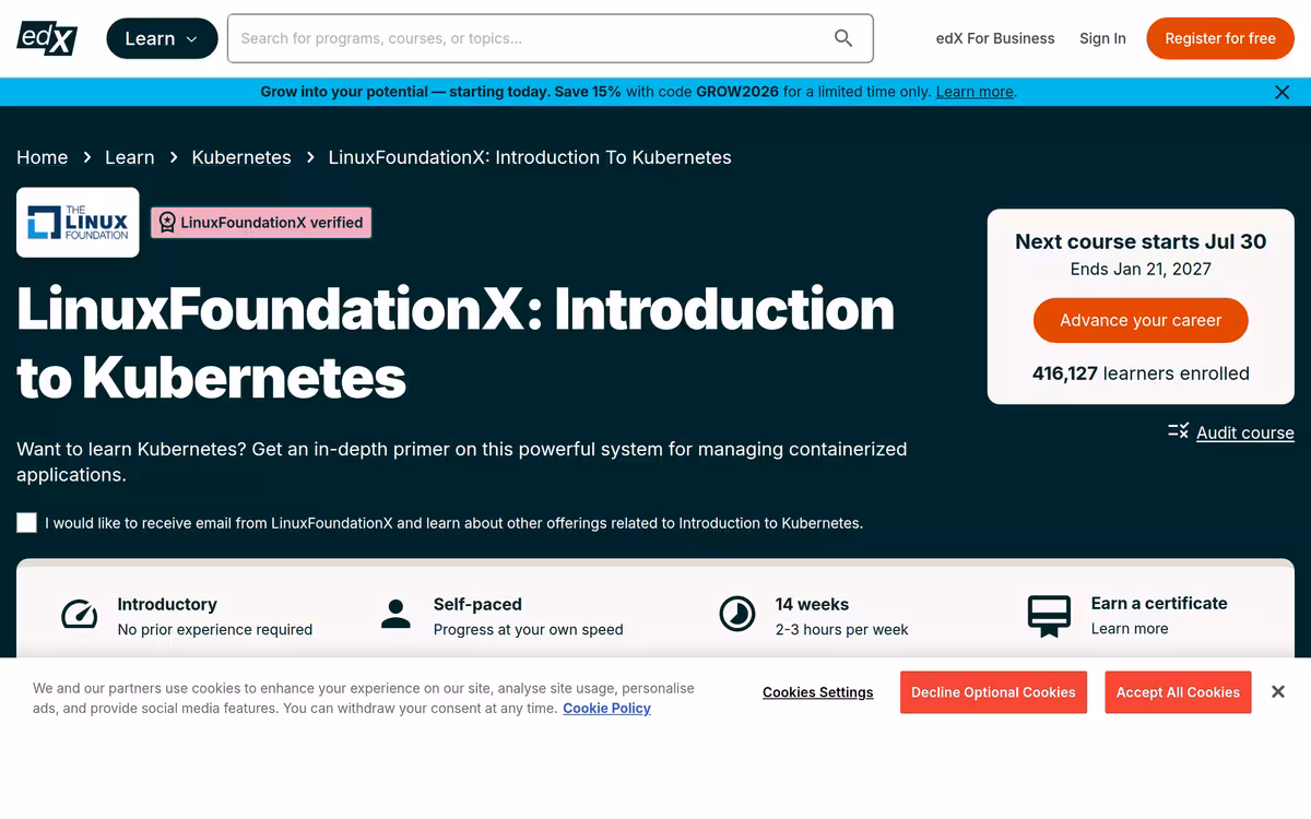 Introduction to Kubernetes homepage screenshot