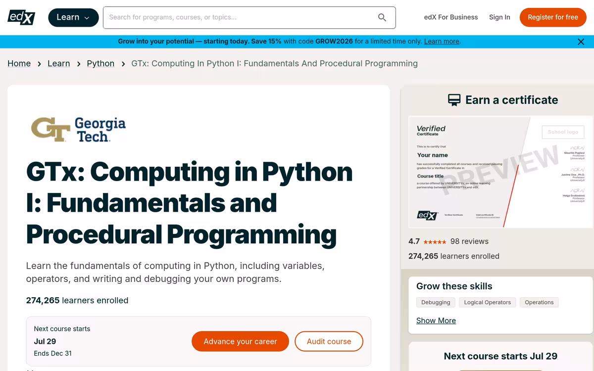 Computing in Python I homepage screenshot