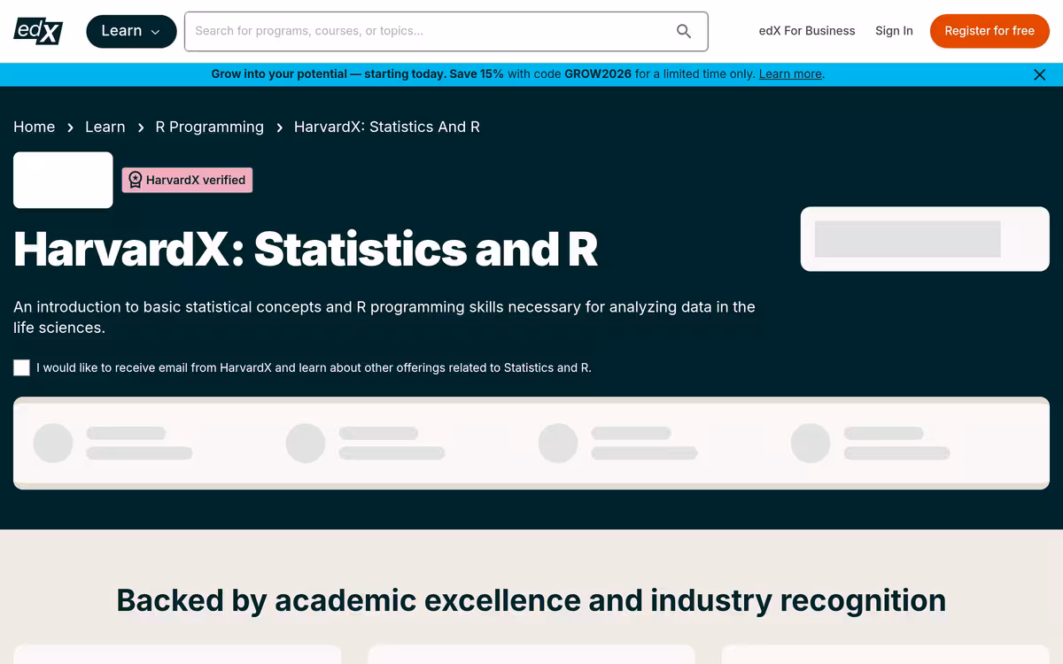 Statistics and R homepage screenshot