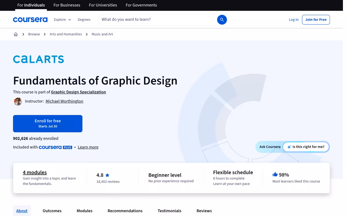 Fundamentals of Graphic Design (audit) homepage screenshot