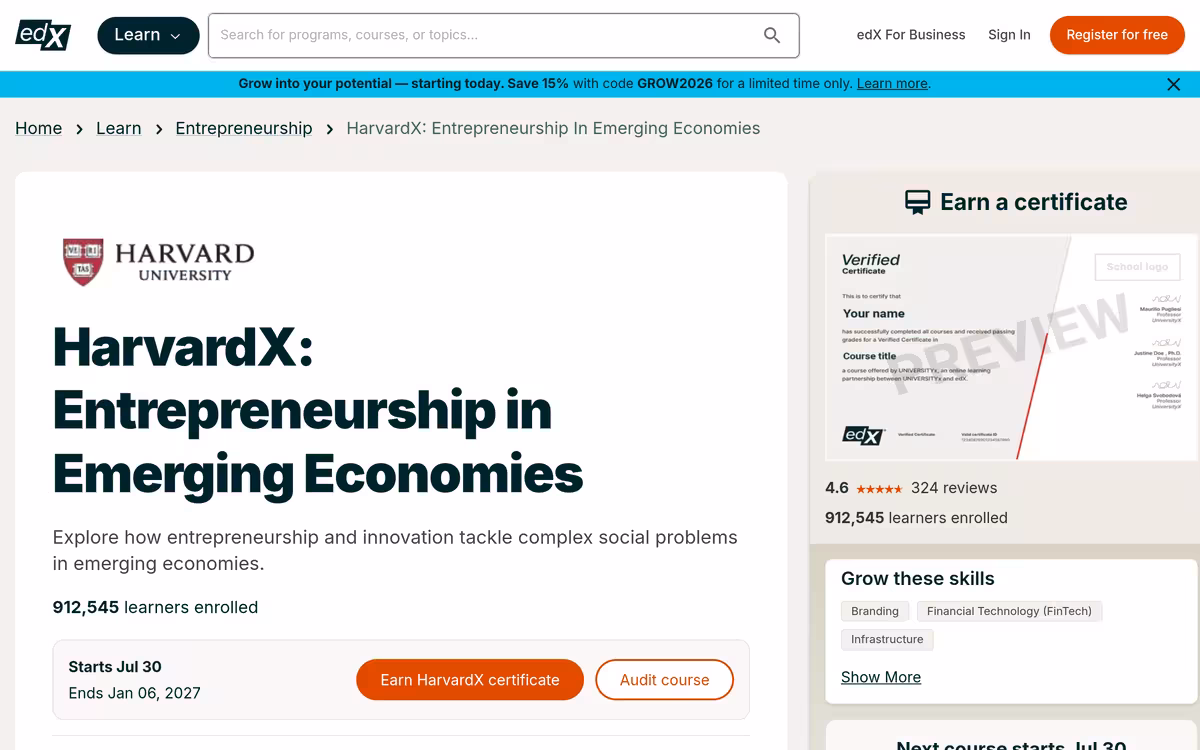 Entrepreneurship in Emerging Economies homepage screenshot