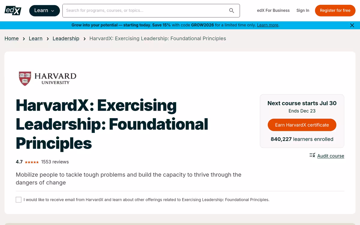 Exercising Leadership: Foundational Principles homepage screenshot